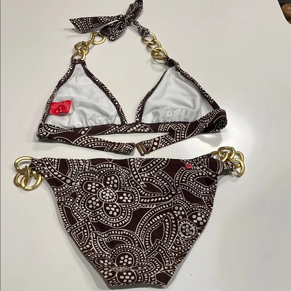 Red Carter Brown and White Patterned Bikini - Picture 3 of 4